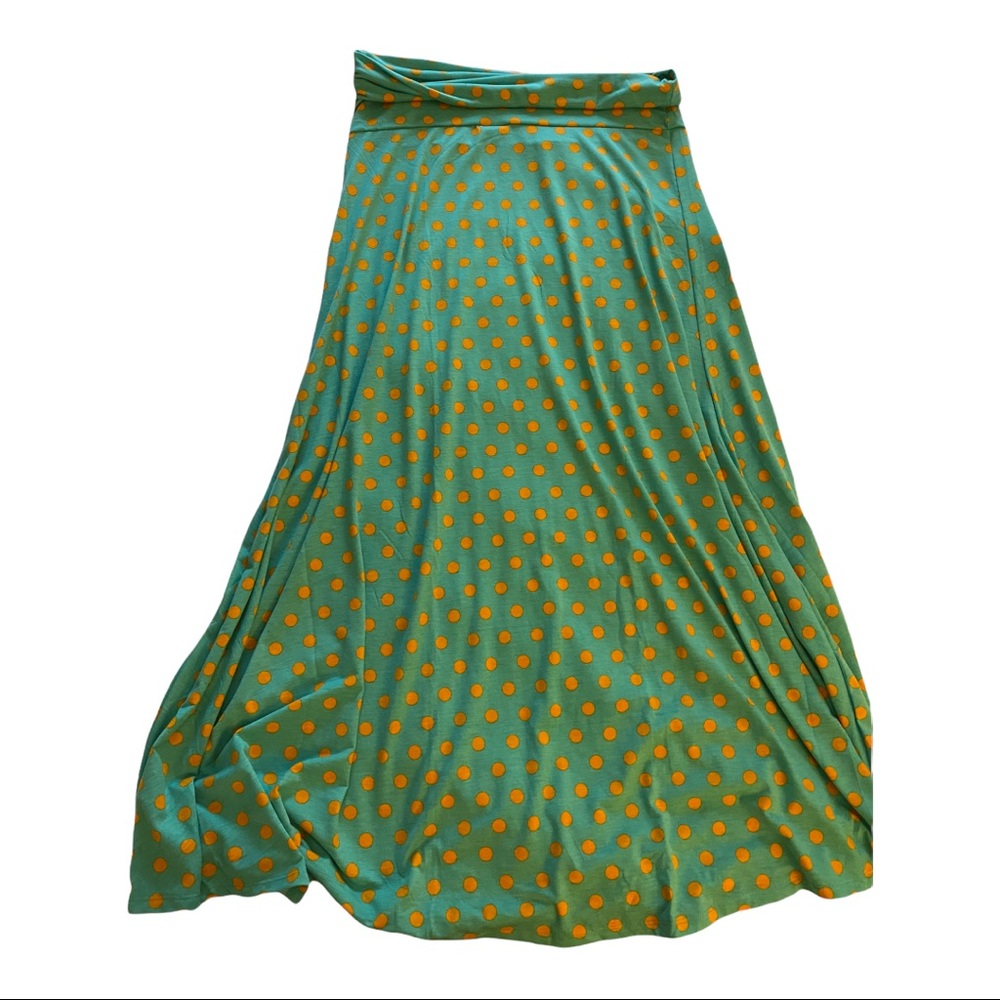NWOT LuLaRoe Mint and Gold Polka Dot Maxi Skirt. XL. Fabulous design!